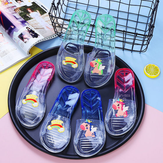 Kid Shoes Children's Slippers Summer Crystal Transparent Cartoon Student Kids Baby Outer Wear Non-slip Beach Sandals