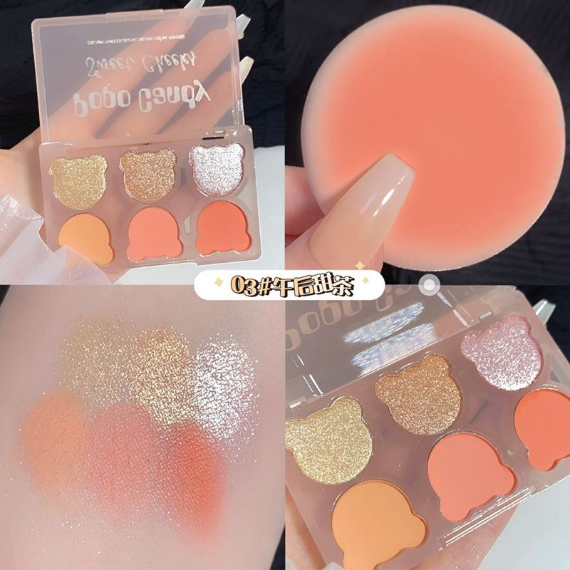 POPO CANDY Six-color Bear Blush Palette, Blush, Highlight, Shadow, Contouring all-in-one Palette, Facial makeup Tiktok Application Scenario