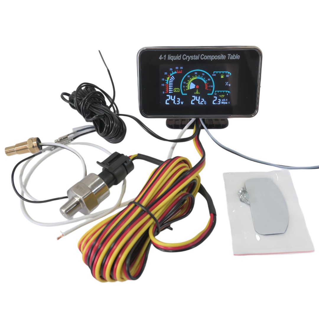 Universal 12V/24V Modified LCD Water Temperature, Voltage, Oil Pressure, and Oil Level Four-in-One Combination Gauge for Cars and Trucks