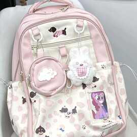 可爱少女高颜值大容量腊肠狗双肩包印花书包初中生背包小学生