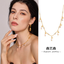 鑫艺鑫欧美饰品小众设计流苏手工串珠天然淡水珍珠天然石锆石项链