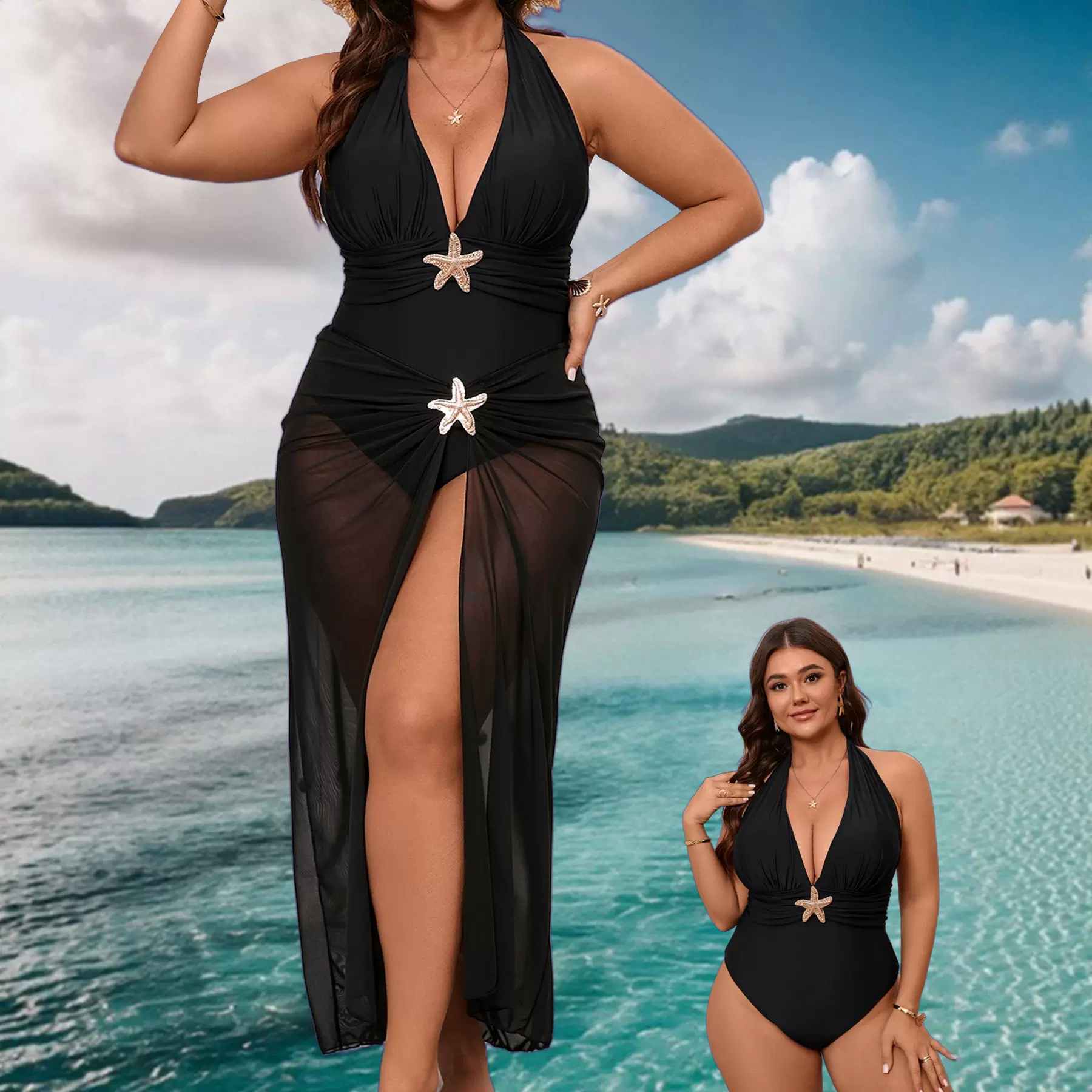 跨境2026新款欧美女士大码网纱防晒裙套装性感时尚亚马逊外贸泳衣