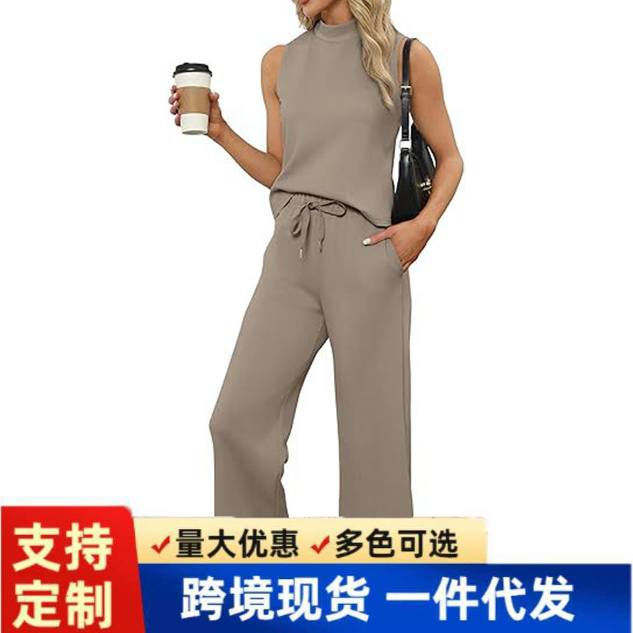 2025 New European and American Summer Fashion Two-Piece Set Amazon Foreign Trade Suit Short-Sleeved Women's Sports and Leisure Style