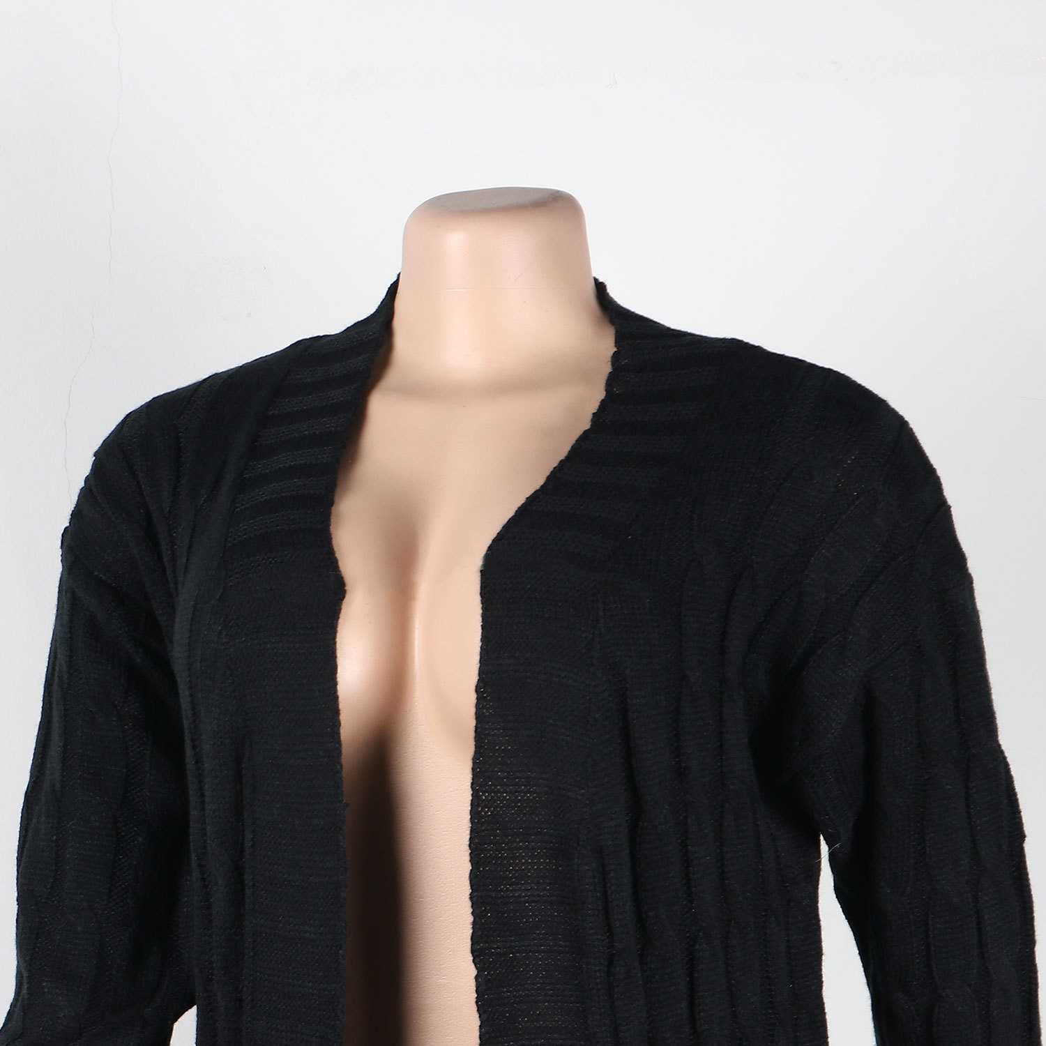 Damen Strickjacke Lang Aus Grobstrick In Unifarben Wintermantel_voghion.com