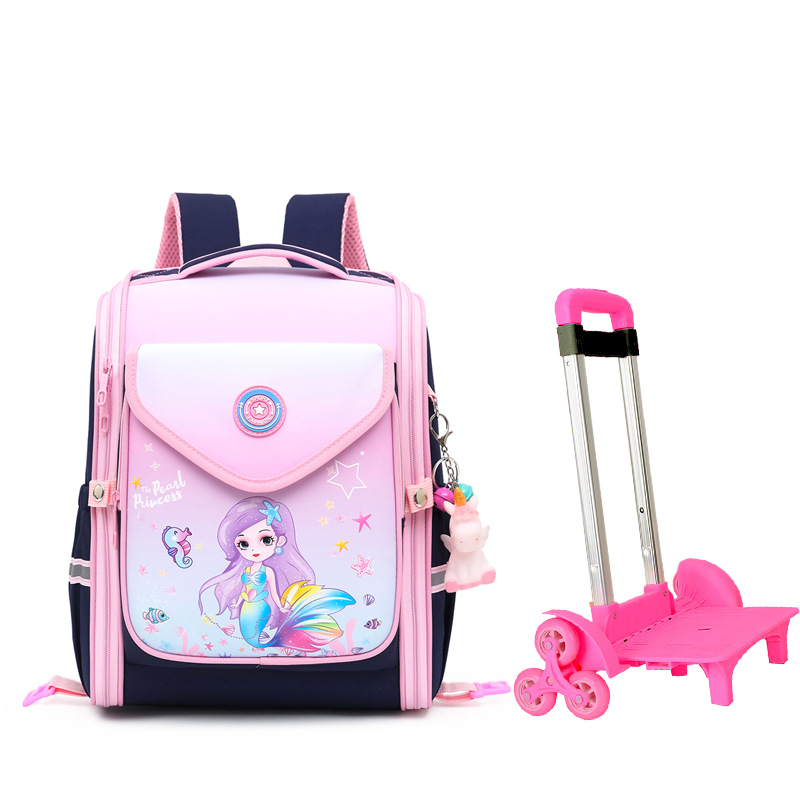 Mochila escolar con ruedas para estudiantes de primaria, mochila infantil con ruedas que reduce el peso y protege la columna vertebral, mochila escolar de sirena para niñas de primer grado