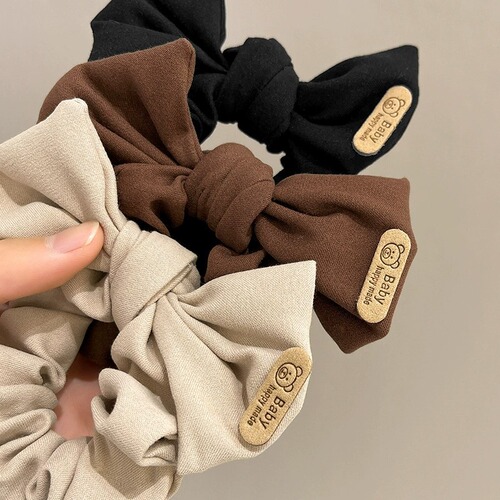 New style bear logo bow large intestine hair tie fashionable fabric retro women's high-end headband headband hair accessories wholesale