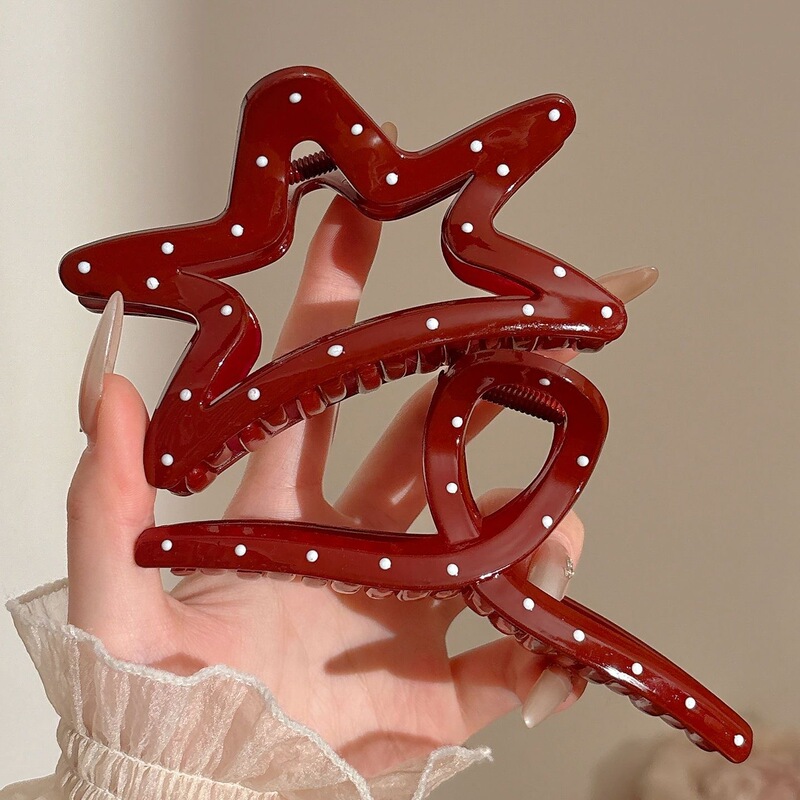 2025 New Model Ankara Red Polka Dot Hair Clip for Women, High-End Style, Elegant Hairpin for Back-Of-Head Updo, Shark Clip Hair Accessory