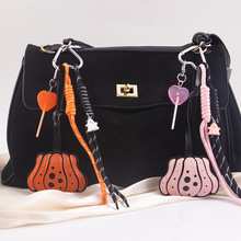 跨境欧美万圣节皮革南瓜miu系挂件创意diy万圣节编织绳箱包挂饰批