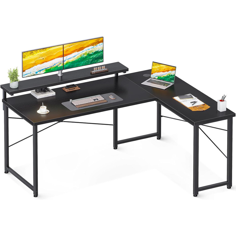 Cross-border PopuLar Home Office Gaming TabLe Corner Computer TabLe SmaLL L-shaped Office Desk with Monitor Stand