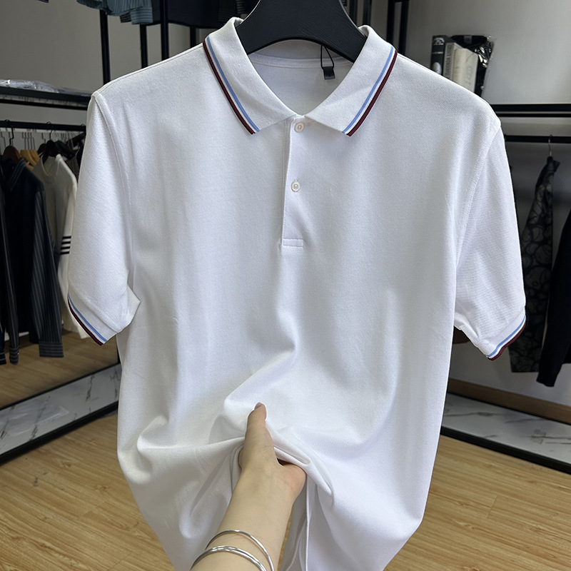 Foreign trade cut label men's clothing-pearl ground material breathable skin-friendly casual short-sleeved POLO shirt summer lapel shirt