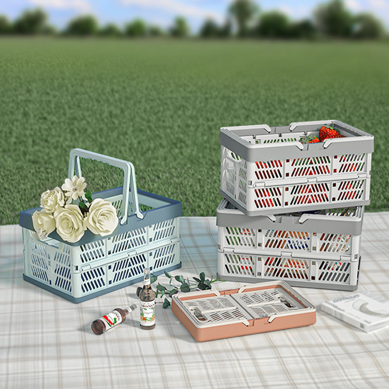 Folding storage basket vegetable snack storage tray picnic shopping basket bathroom clothing storage basket portable shopping basket