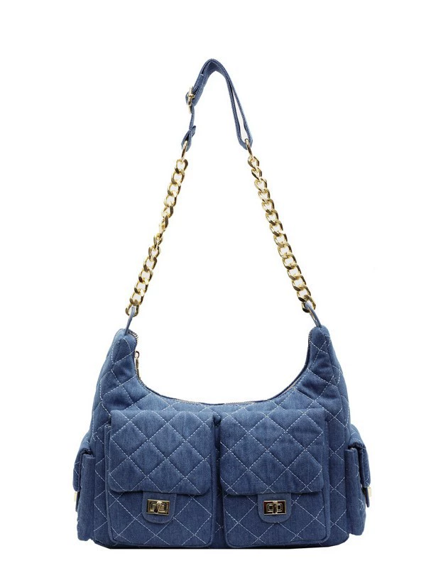 Small design denim shoulder bag, demi-season phone bag