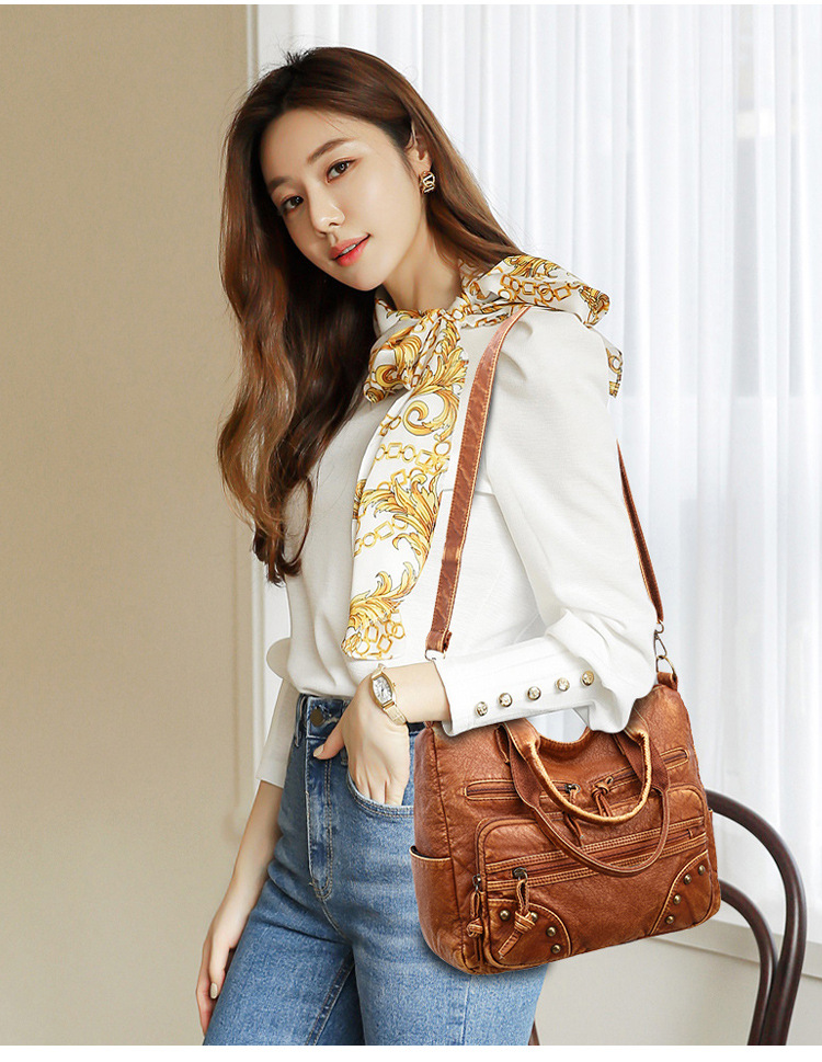 Vintage Style Style Square Shape Women's Pu Leather Solid Color Vintage Style Square Zipper Crossbody Bag