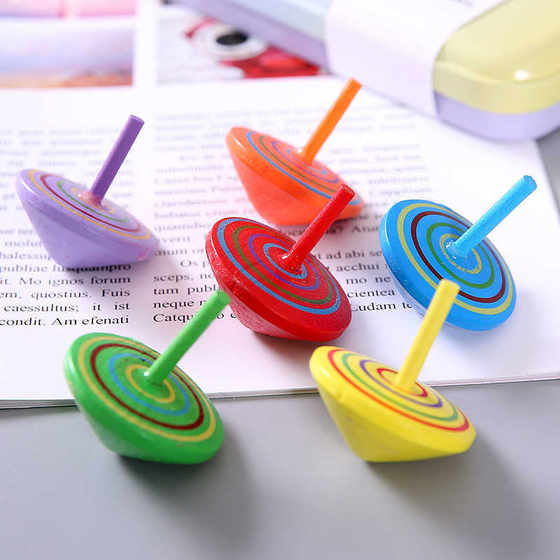 Wooden Color Small Top Toy Children's Hand-turned Creative Small Gift Wooden Hand-turned Top Nostalgic Educational Toy