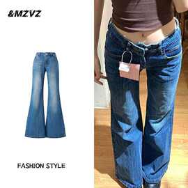 美式低腰竹节纹牛仔裤女夏季大码胖mm修身百搭显微喇休闲马蹄裤