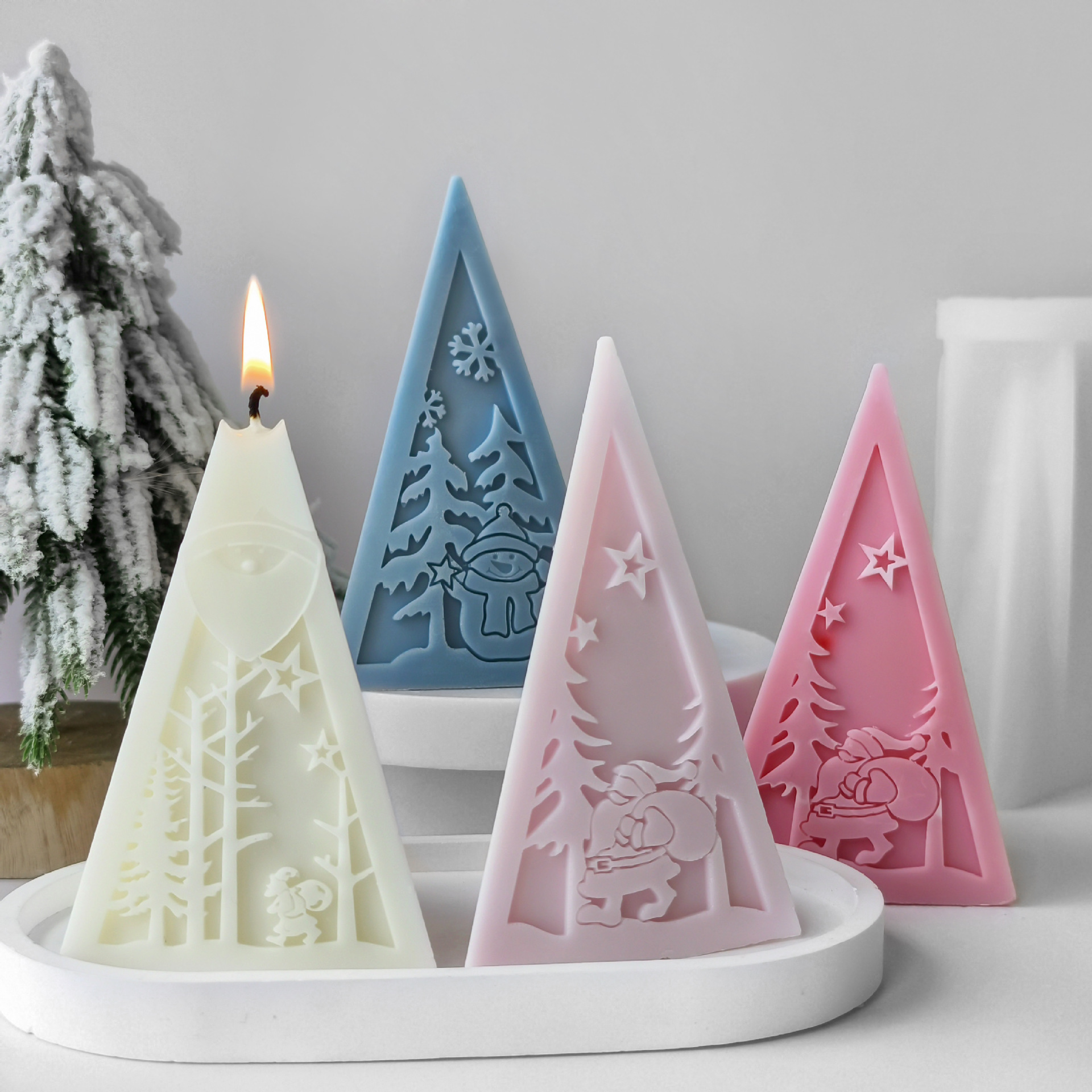 Jiahui nuevo árbol de Navidad molde de vela molde de decoración de yeso de Navidad molde de silicona