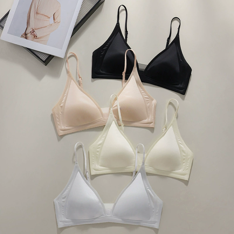 Прямая трансляция, популярный французский треугольный желейный бюстгальтер с мягкой поддержкой, тонкий бюстгальтер телесного цвета, небольшой ряд, бесшовное нижнее белье с двумя пуговицами для женщин