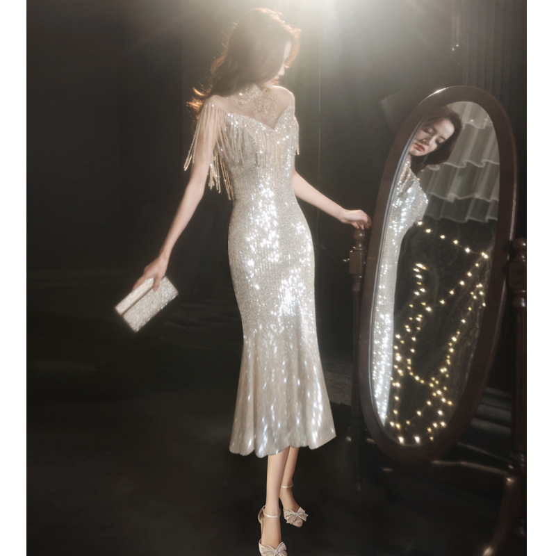 Vestido de noche estilo sirena para mujer, novedad 2026, elegante para banquete de verano, fiesta anual dorada, vestido largo para socialité