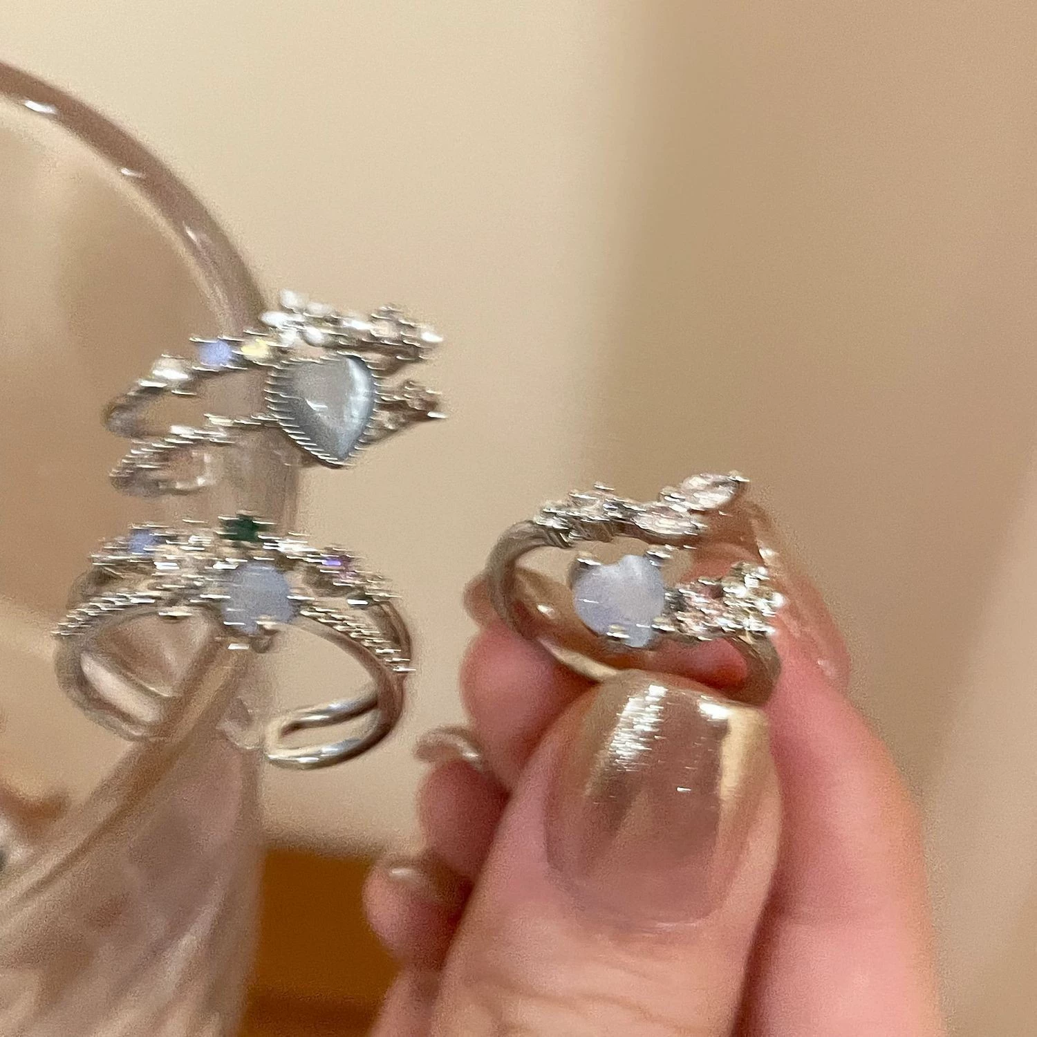 Zirconium Ring Set, one size, simple elegant bright style, high-quality finish
