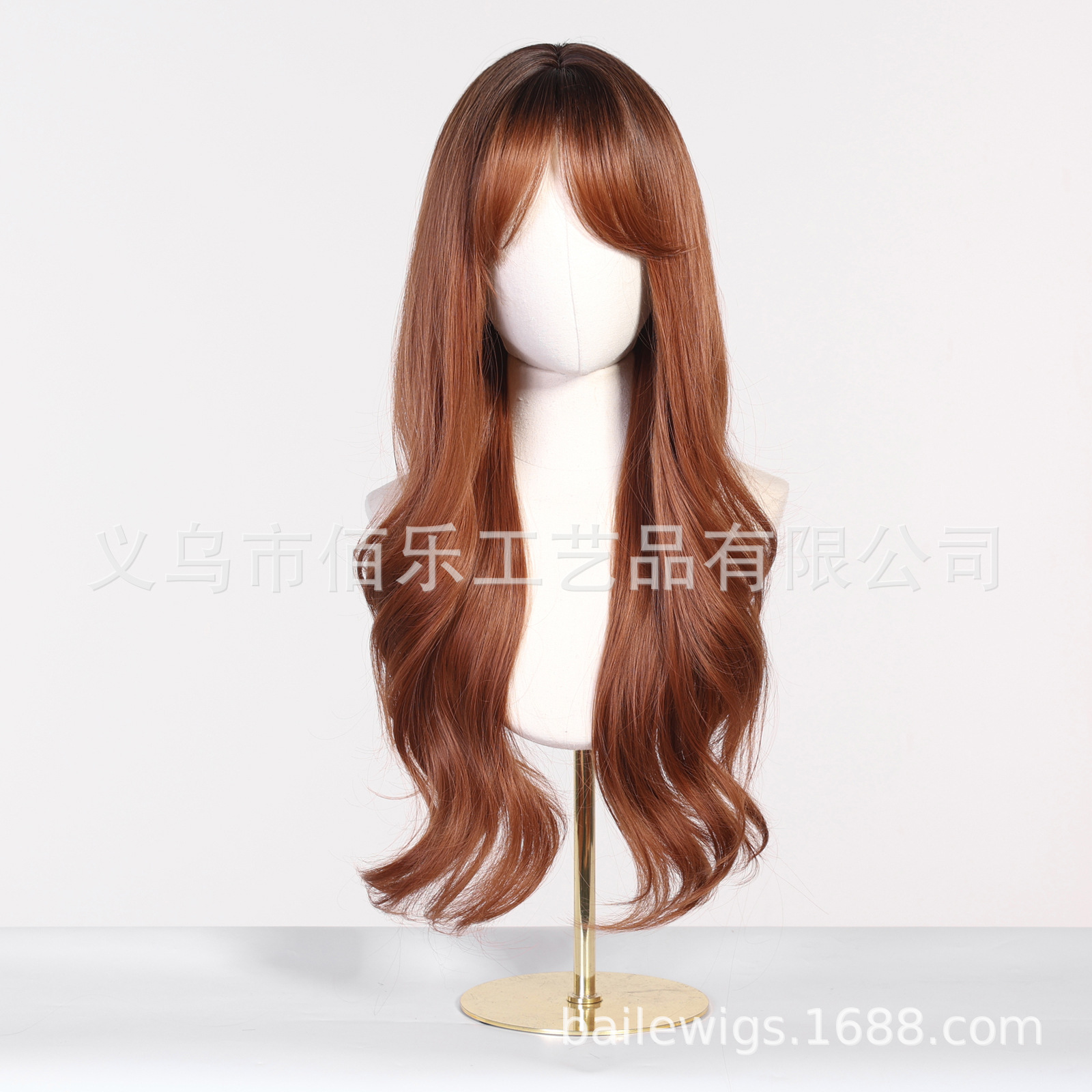 Transfronterizos venta caliente peluca naranja marrón gradiente cabeza completa con cabello rizado largo fibra química cabello de mujer al por mayor spot
