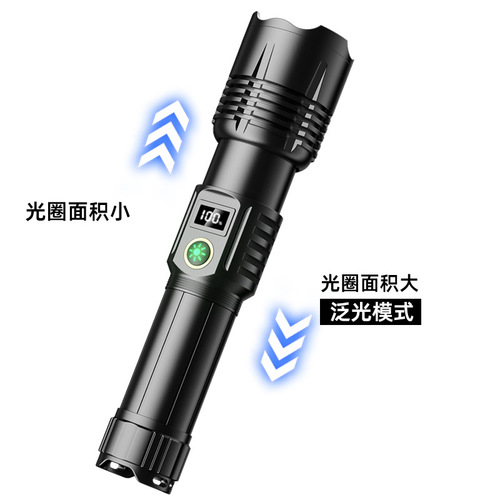 Cross-border new white laser bright light flashlight Type-C rechargeable outdoor zoom smart electric display LED flashlight