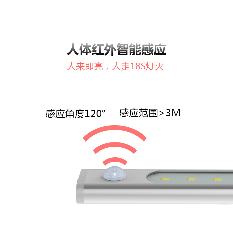 智能人体感应橱柜灯 USB充电家居小夜灯 免布线磁吸led长条感应灯