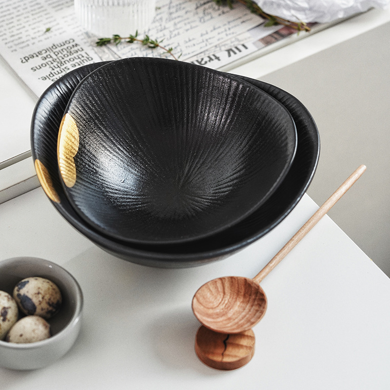 Wuskin Moyu Vajilla Tazón de arroz Tazón de salsa Tazón de sopa Tazón de fideos Tazón para el hogar Restaurante Tazón de ensalada Tazón de comedor irregular de oro