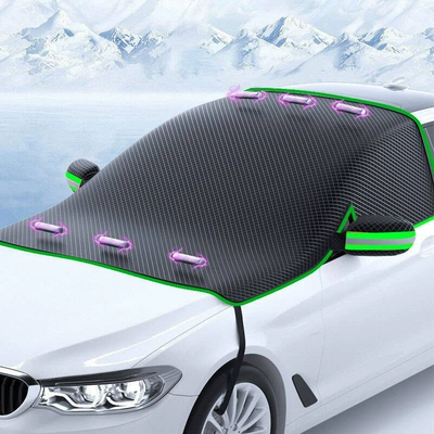 car jacket, Car snow shield - diamond-shaped-snow-shield-green-reflective-strips-and-green-edges