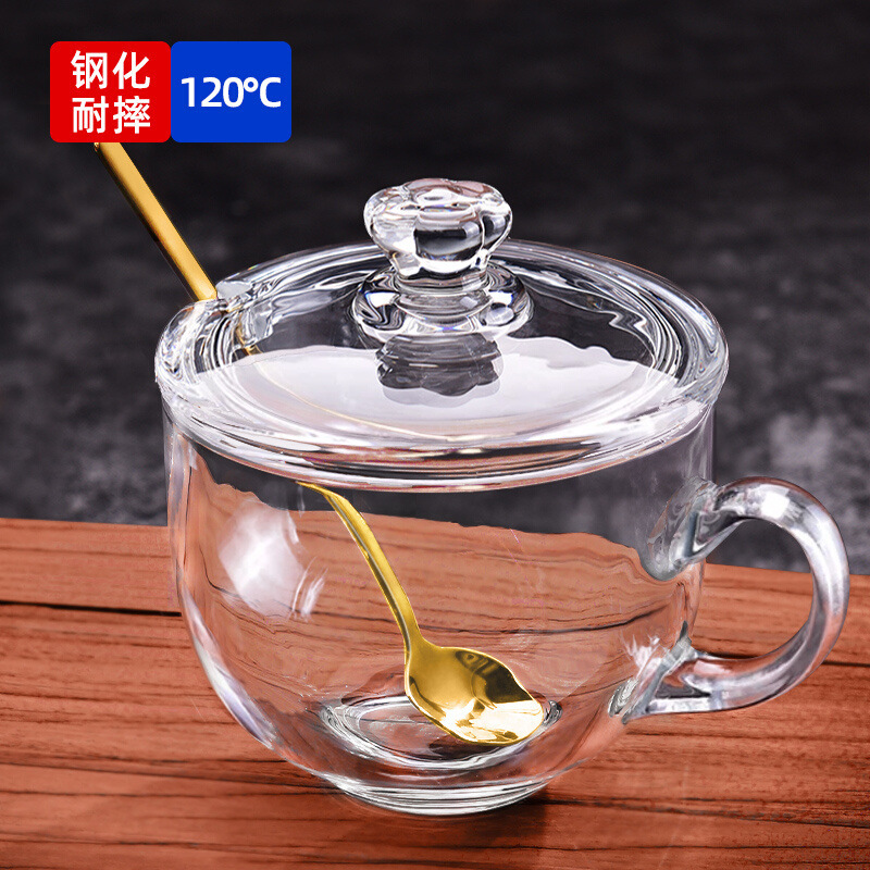 大容量玻璃杯燕麦牛奶早餐杯子冲泡麦片碗带把水杯带盖勺女咖啡杯