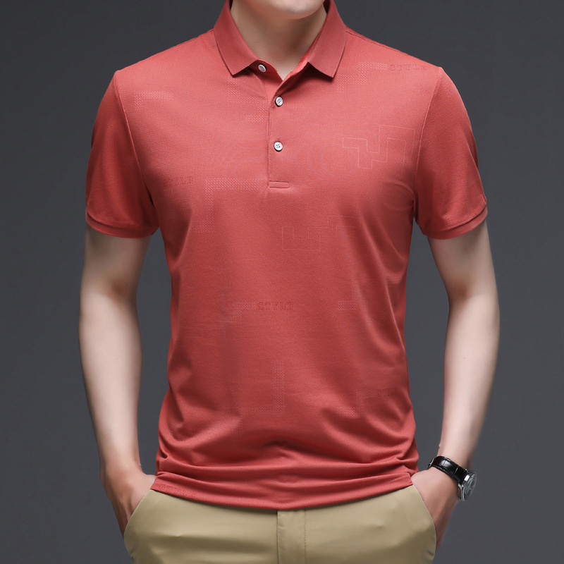 悍猫春夏季商务印花中青年翻领纯色宽松休闲短袖男装上衣男士t恤|ru