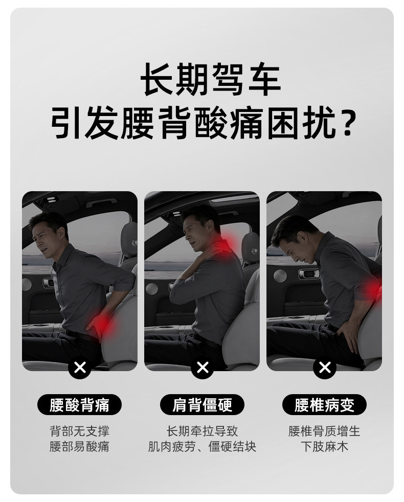 Car seat lumbar support cushion for driving, double-layer lumbar pad, car seat back support and headrest