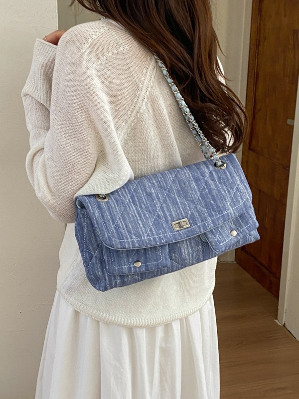 2026 nueva cadena de rango bolso azul vaquero de hombro de viaje de moda alta capacidad versátil mochila