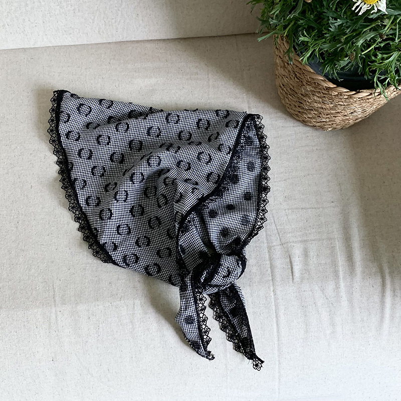Bufanda triangular babero femenino retro turbante verano femenino encaje pastoral lunares estampado bufanda de seda bufanda de moda