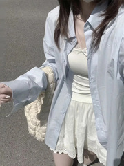 chic纯棉蓝色衬衫外套女秋季2025新款韩系减龄宽松休闲长袖上衣
