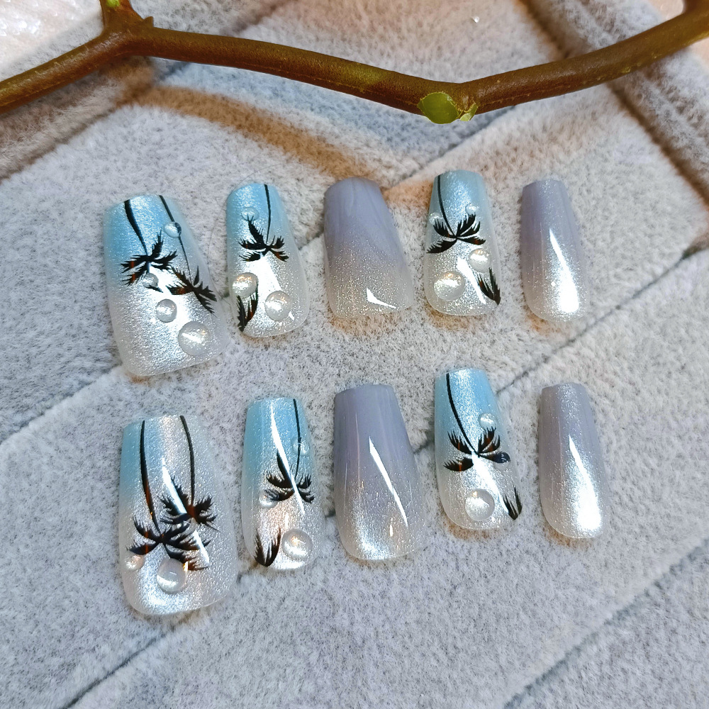 10 piezas decodificadas isla de coco parche de uñas azul y negro gradiente ojo de gato parche de uñas manuales de fototerapia para usar uñas