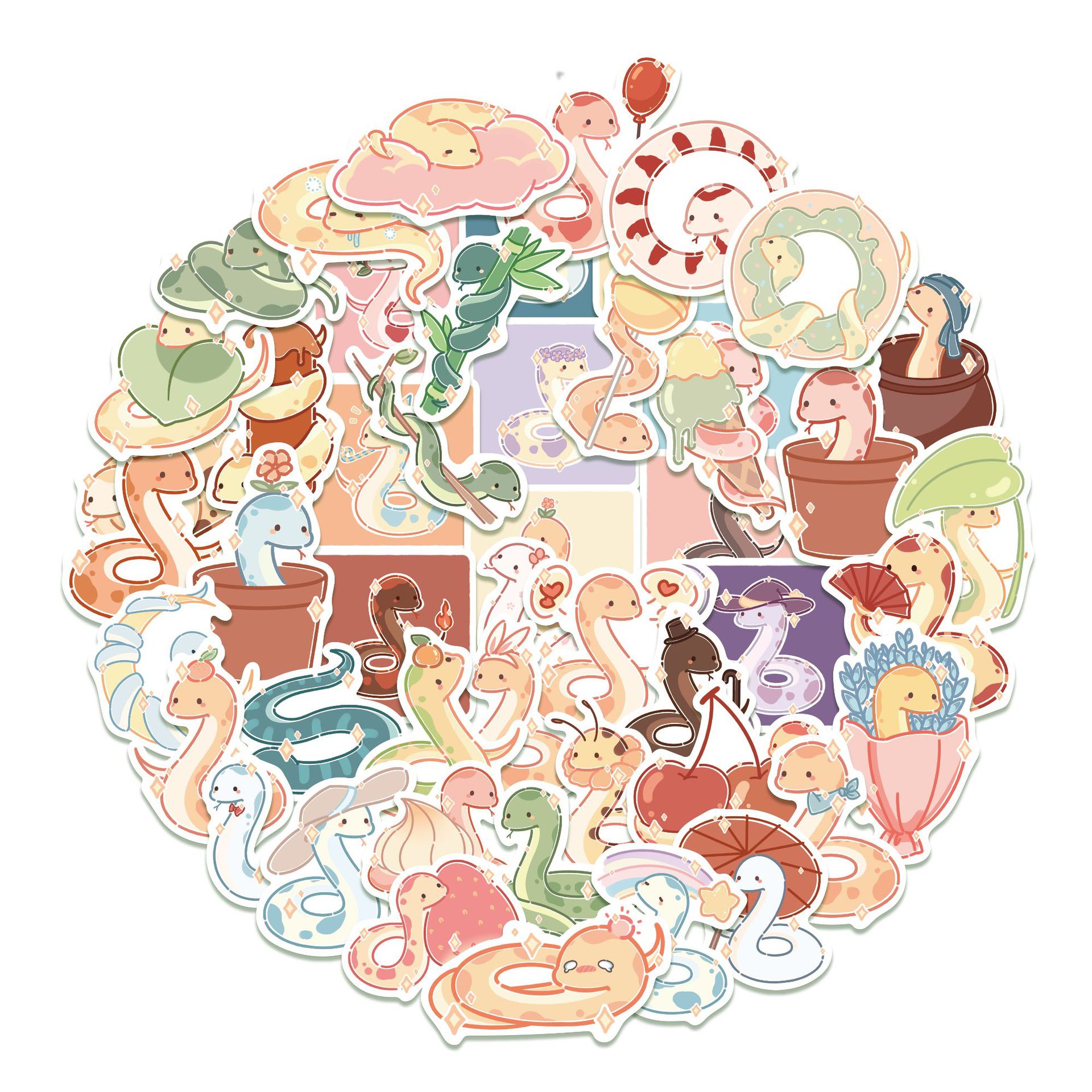 50 piezas serpiente pegatinas de dibujos animados graffiti pegatinas decorativas equipaje portátil refrigerador monopatín pegatinas impermeables al por mayor