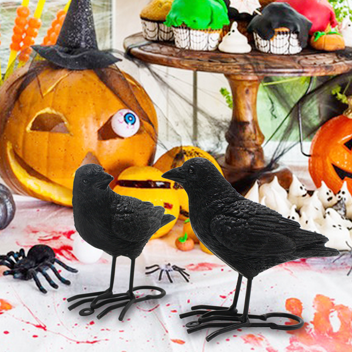  Halloween New Crow Set Two Resin Ornaments Simulation Crow Ghost Festival Party Desktop Garden Decoration Now
