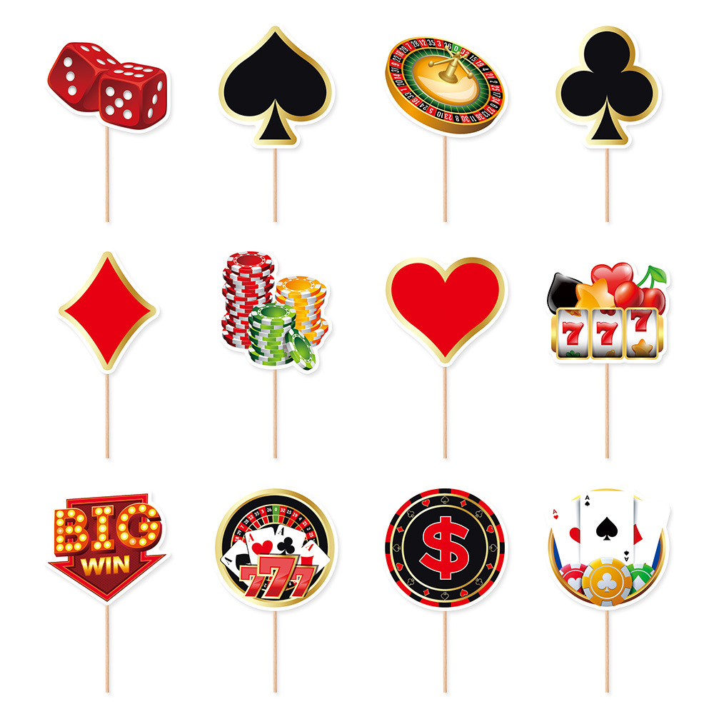 Nuevos productos transfronterizos de decoración de pastel de fiesta plug-in de entretenimiento temático de póker de corazón de桃 tarta de decoración de tarjetas