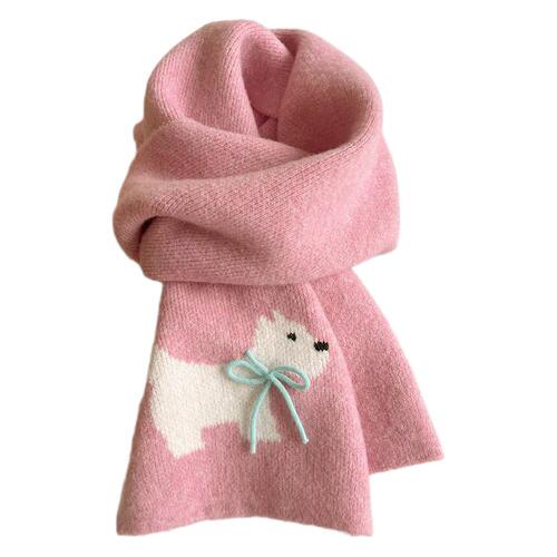 Sweet Cool Rabbit Handmade Bow Winter Warm Scarf Women's Winter Knitted Wool Imitation Cashmere Scarf Solid Color Cartoon