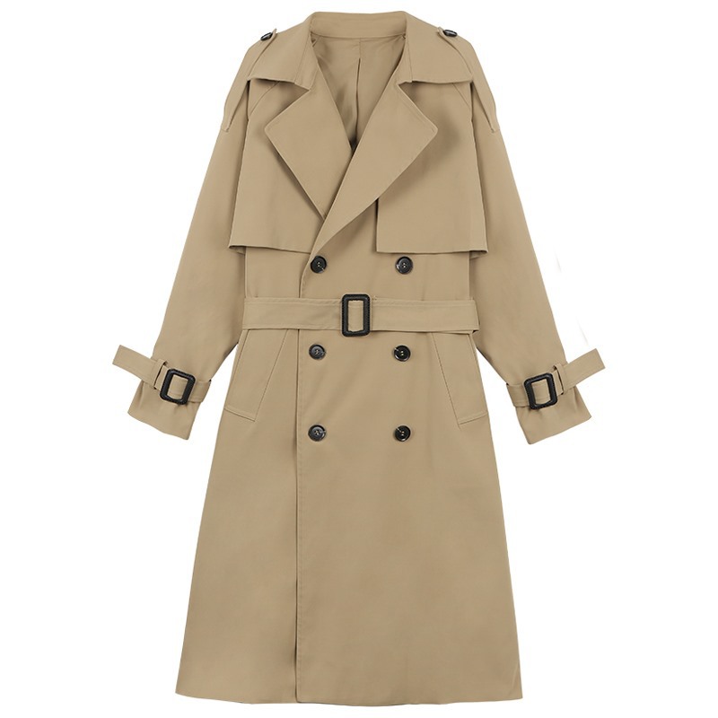 Women's Clothing Mid length khaki trench coat autumn and winter new loose casual over the knee British style coat jacket_voghion.com