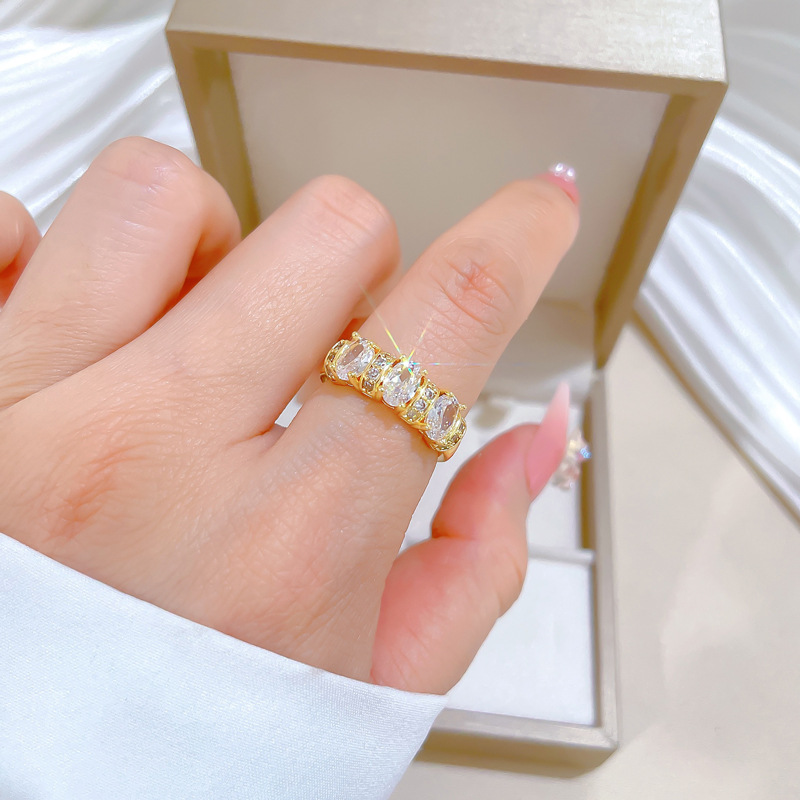 Adjustable Luxury Full Diamond Ring For Couples Silver Plated_voghion.com