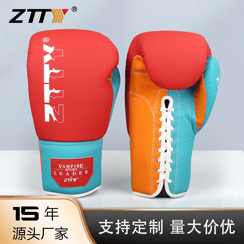 Fábrica al por mayor ZTTY microfibra guantes de boxeo atado cuerda guantes de boxeo entrenamiento de competición Sanda guantes de lucha