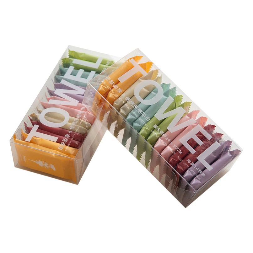 Huajie одноразовое сжатое полотенце для путешествий оптом портативное сжатое полотенце для лица утолщение конфеты маленькие квадратные полотенца