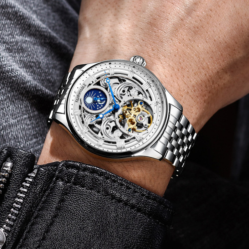 Mark Huafei's new moon phase tourbillon mechanical watch men's live business waterproof high-end steel belt men's watch