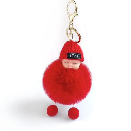 Creative anti-marten rabbit fur ball sleeping cute plush keychain pendant, adorable figure bag keychain ornament