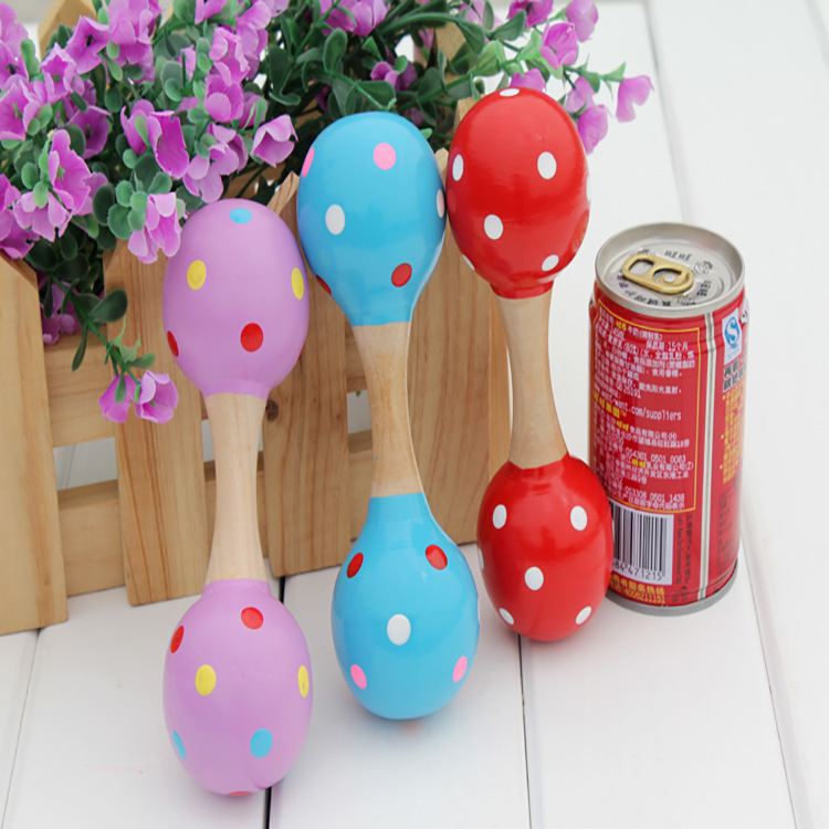 Artesanía de madera de doble cabeza de tamaño pequeño Orff Bola de arena puerta fría instrumento musical juguetes para niños educación temprana Música martillo de arena al por mayor