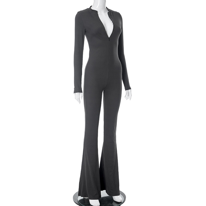 Women Autumn Winter Long Sleeve Flared Pants Slim Sexy Jumpsuit