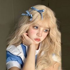 Cheng Ming Women's White Gold Sheep Wool Wavy Long Curly Hair Natural Simulation Hair Egg Curl Bangs Lolita Full Headset