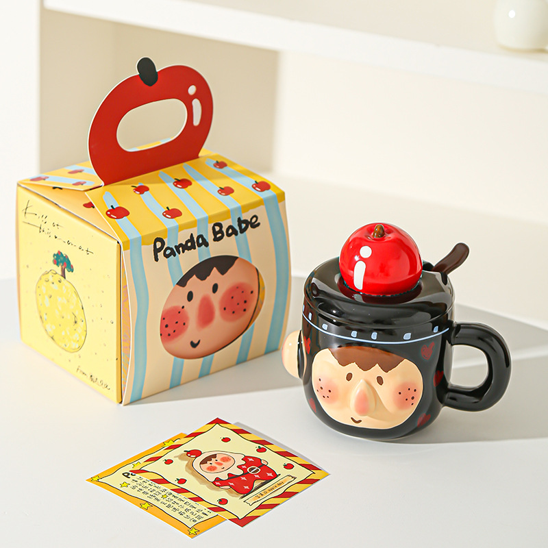 Tazas de cerámica creativas y extrañas, tazas con cubierta, tazas de agua caseras extrañas, tazas de desayuno de oficina para chicas