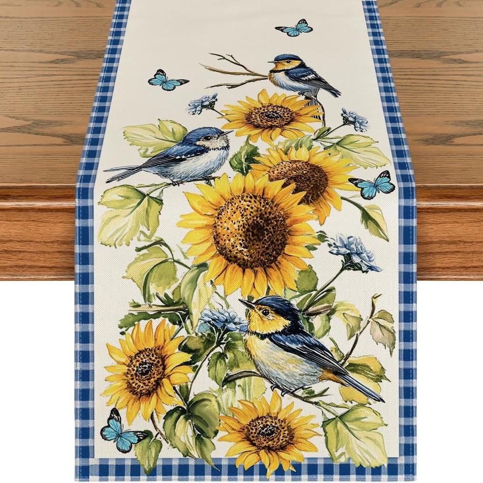 Primavera y verano venta en caliente bandejas de mesa transfronterizas frescas flores pastílicas imitación de tela de mesa de lino girasoles verde bandejas de mesa de hoja